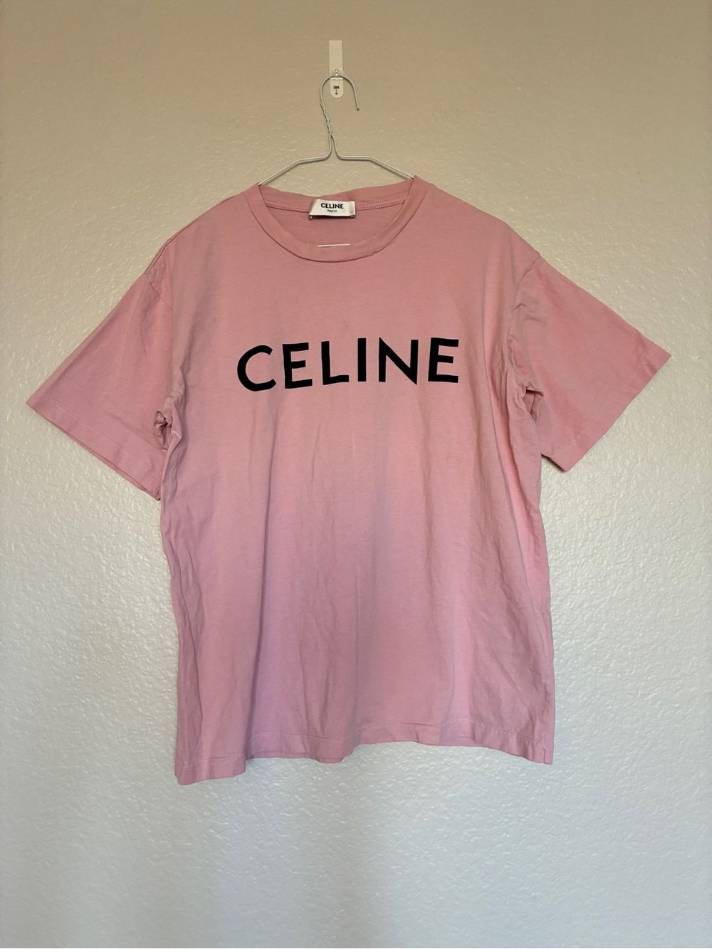 Celine Paris Pink Logo T-Shirt Women's XS Designer Tee 100% Cotton Luxury